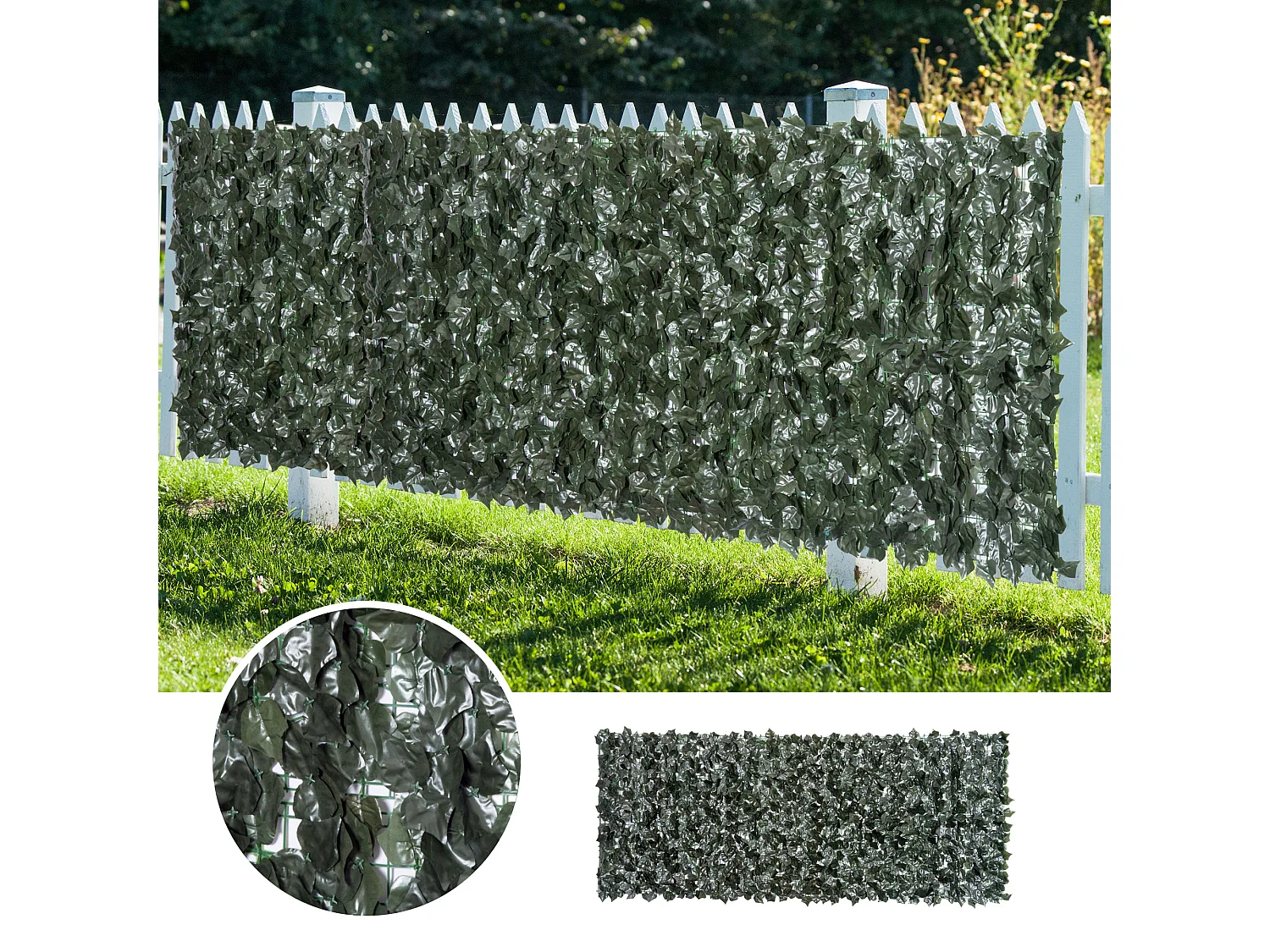 Haie artificielle brise-vue décoration rouleau 3L x 1,5H m feuillage réaliste anti-UV vert foncé