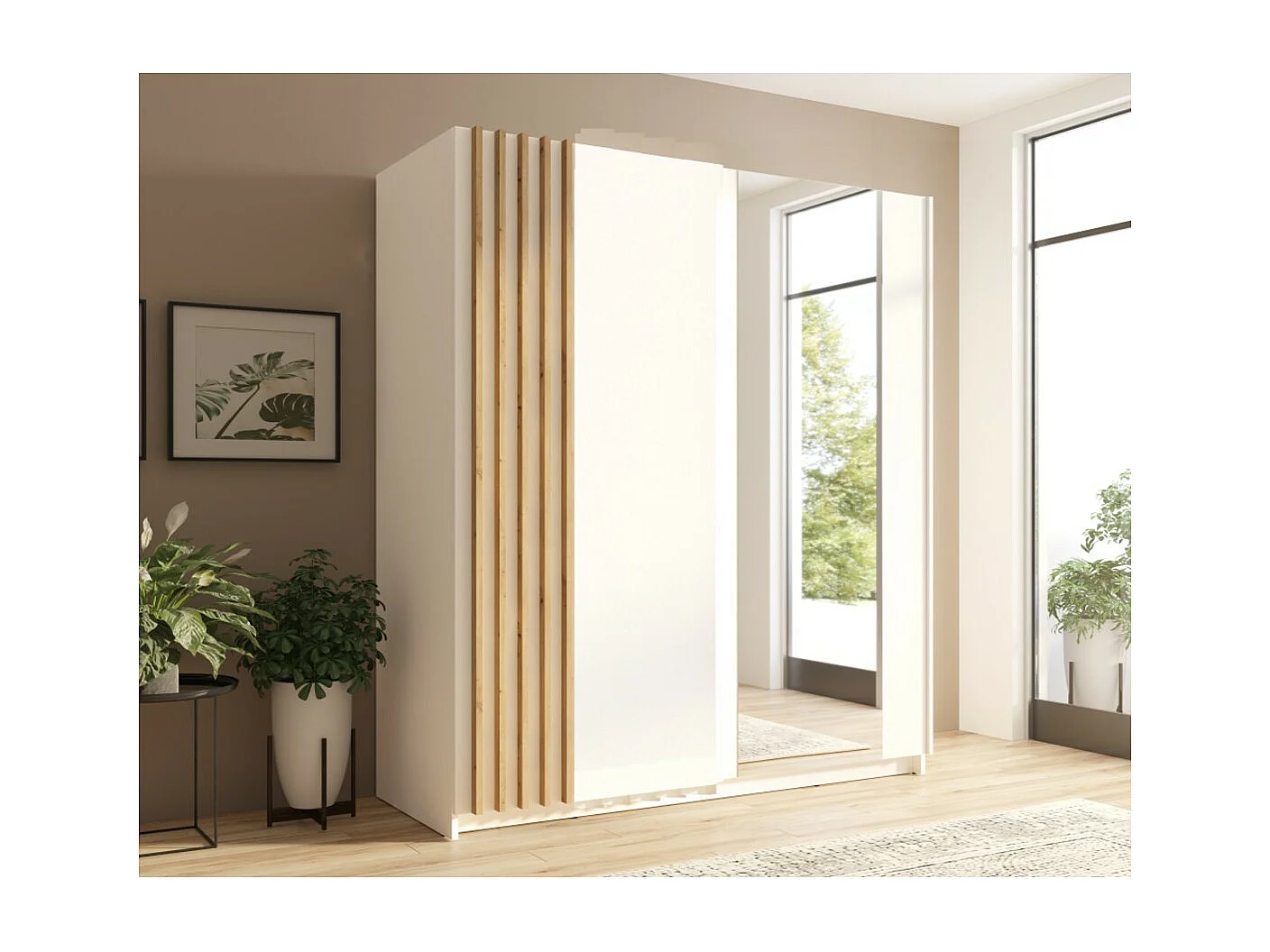 Armário design 200cm nas cores branco e carvalho coleção VARIA