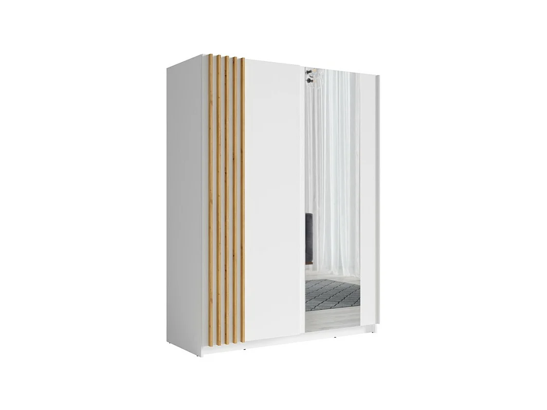 Kledingkast met 2 schuifdeuren 200 cm - wit en eiken - Collectie VARIA