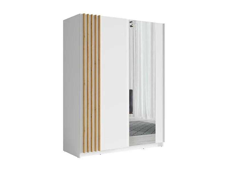 Armoire 2 portes coulissantes 200 cm - blanc et chêne - Collection VARIA