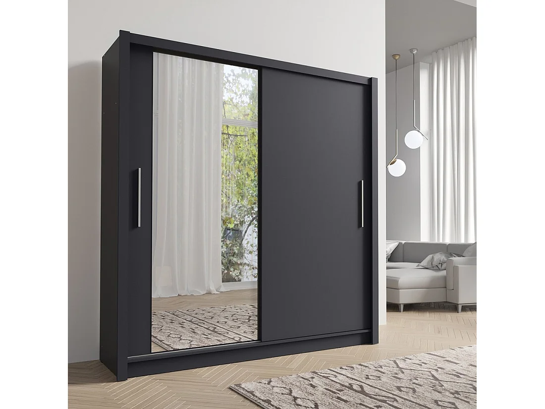 Armário design 155cm cor grafite da coleção OZZULA com espelho.