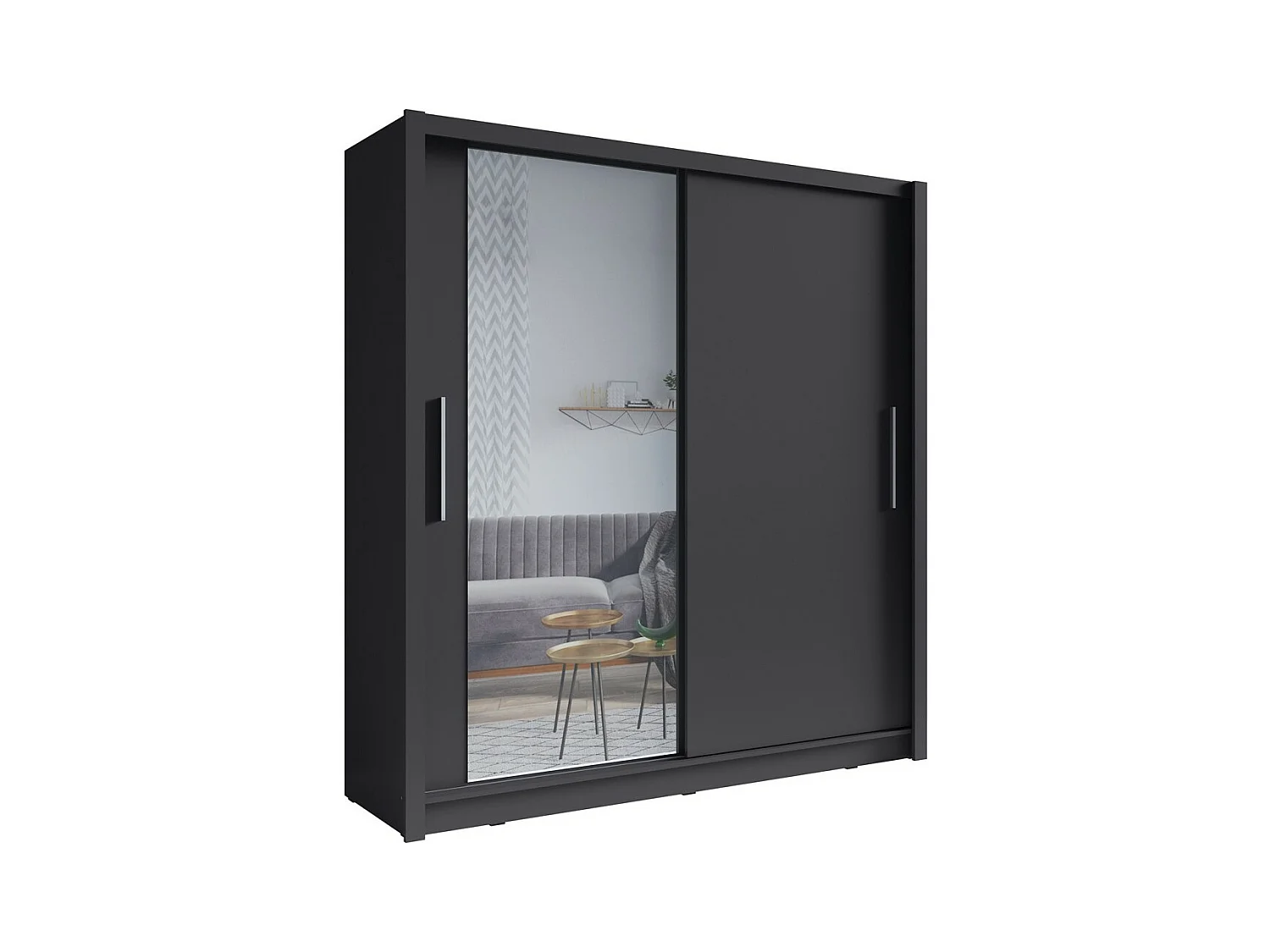 Armoire 2 portes coulissantes avec miroir 155 cm - gris graphite - Collection OZZULA