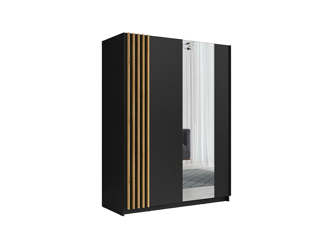 Armoire 2 portes coulissantes 150 cm - noir et chêne - Collection VARIA