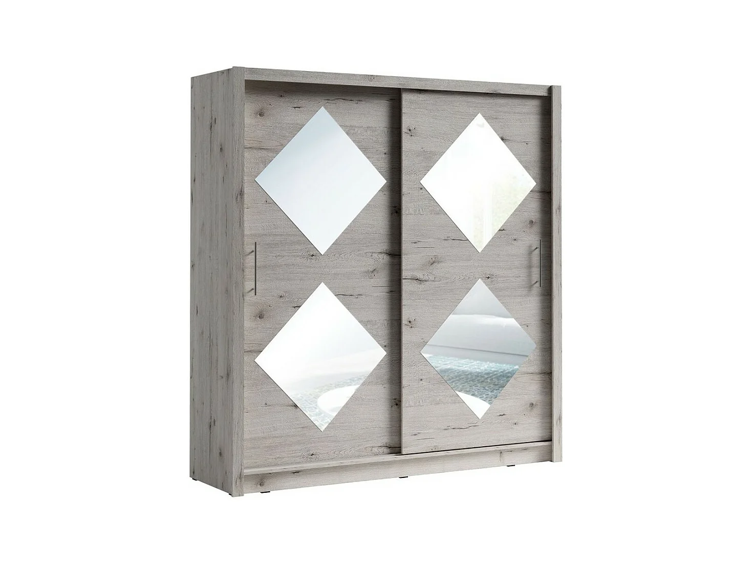 Armoire 2 portes coulissantes 205 cm avec 4 miroirs carrés - chêne Wellington - Collection OZZULA