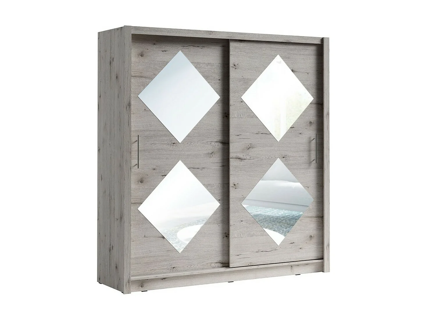 Schwebetürenschrank 205 cm mit 4 quadratischen Spiegeln - Wellington-Eiche - Kollektion OZZULA