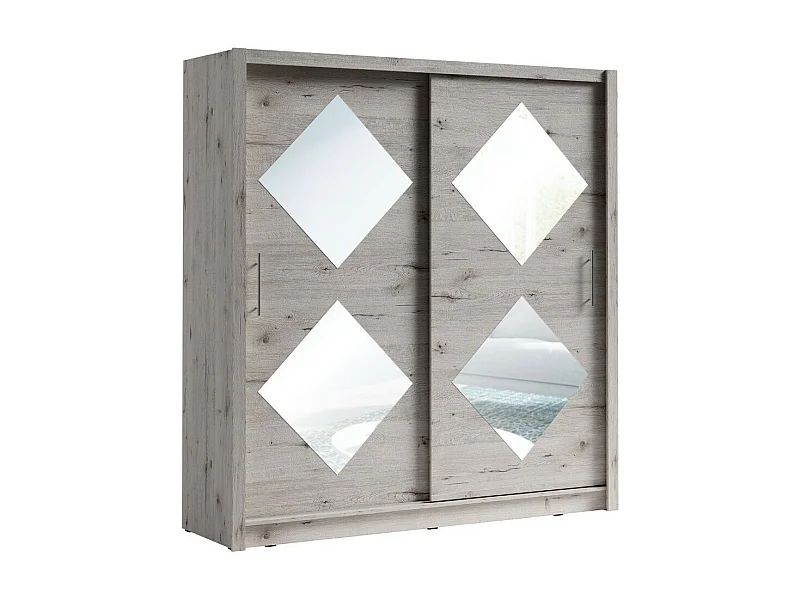 Armadio con 2 porte scorrevoli 205 cm con 4 specchi quadrati - rovere Wellington - Collezione OZZULA