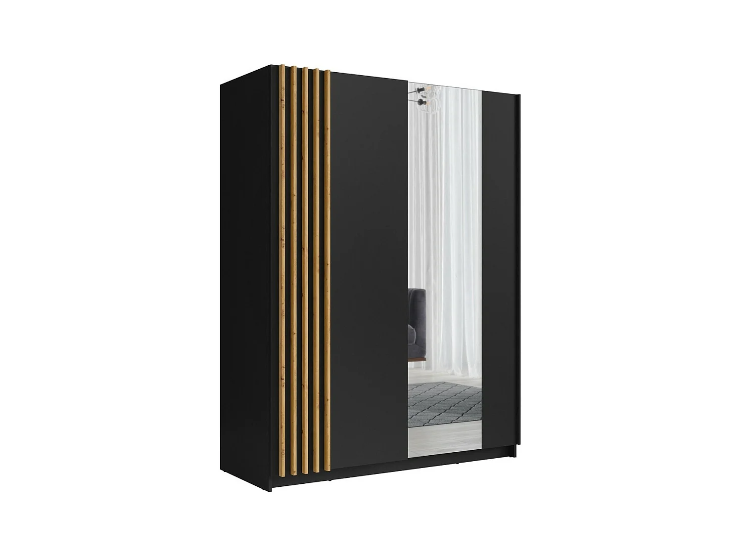 Armoire 2 portes coulissantes 200 cm - noir et chêne - Collection VARIA