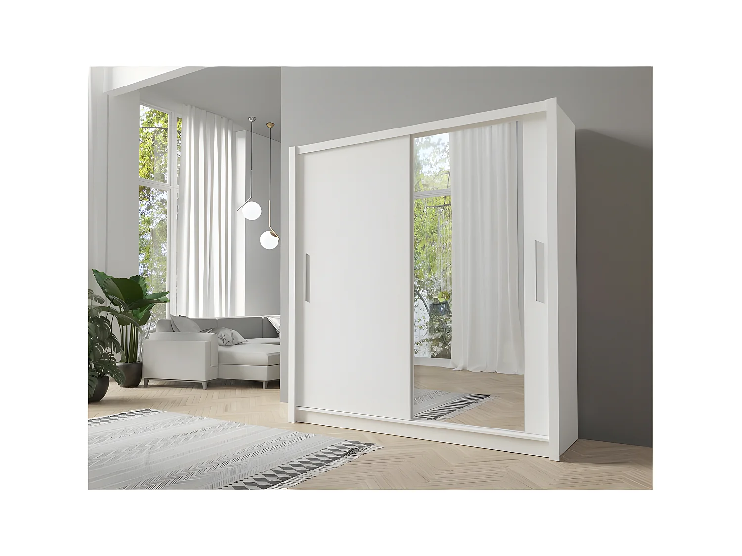Kledingkast met 2 schuifdeuren en spiegel 205 cm - wit - Collectie OZZULA