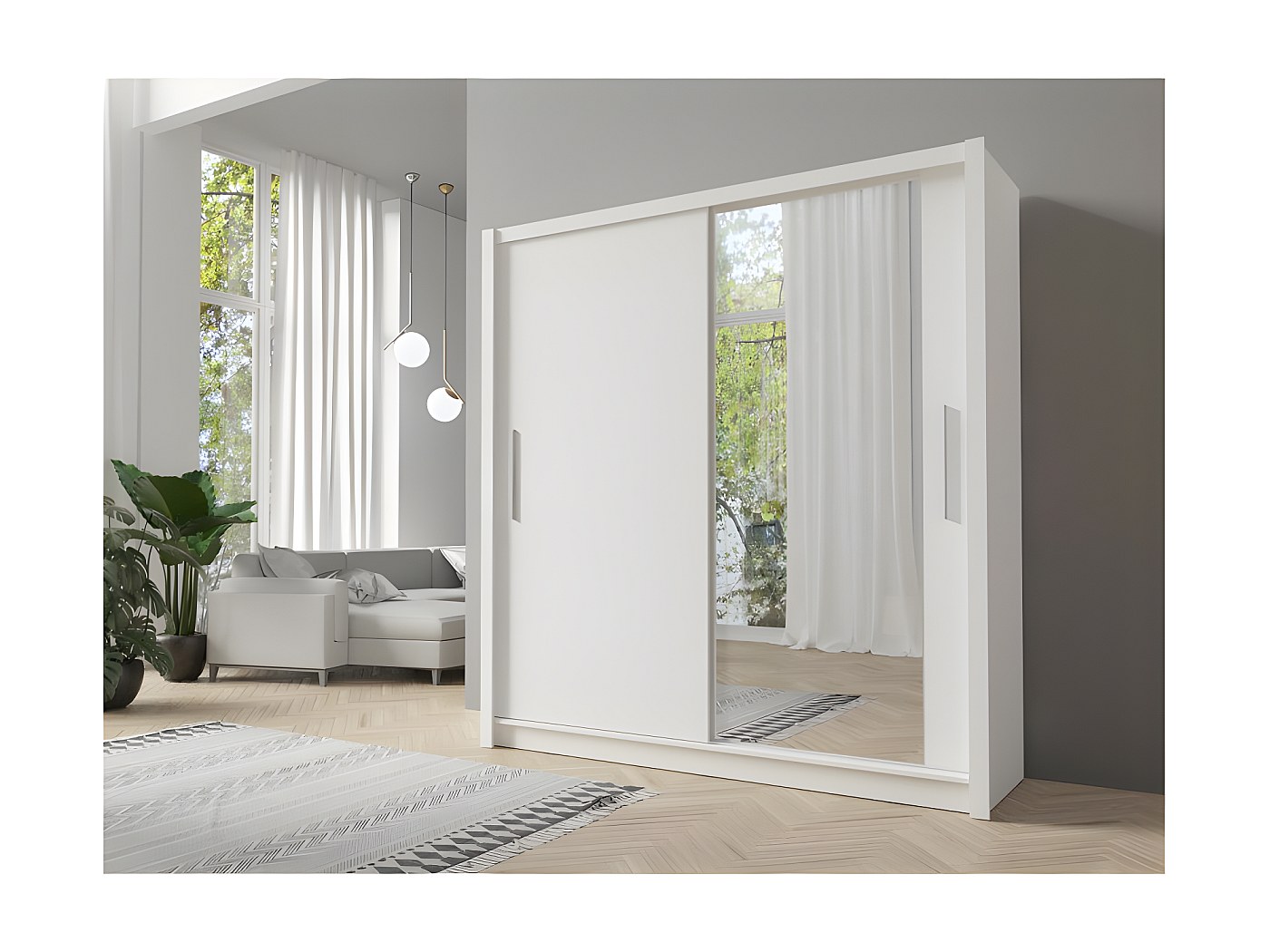 Armoire 205cm 2 portes coulissantes, coloris blanc, collection OZZULA