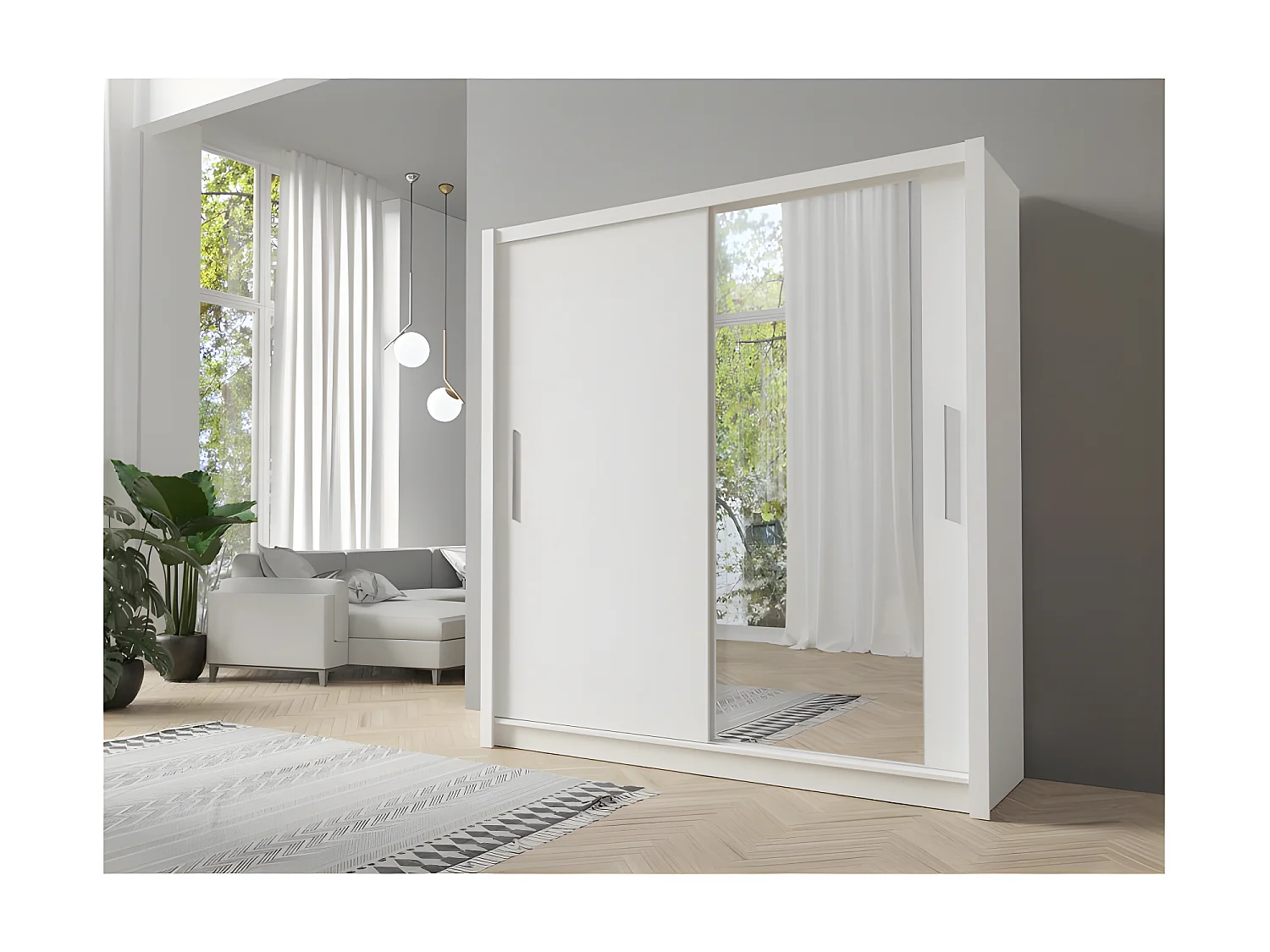 Armoire 2 portes coulissantes avec miroir 205 cm - blanc - Collection OZZULA