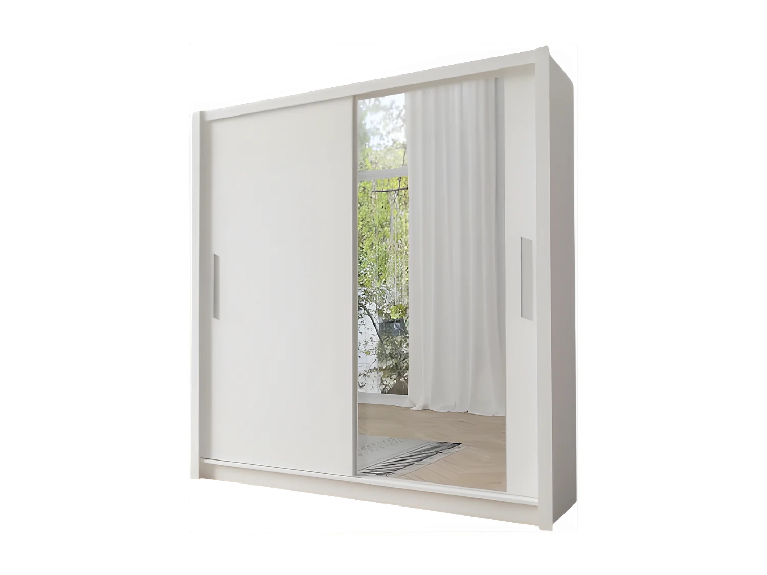 Kledingkast met 2 schuifdeuren en spiegel 205 cm - wit - Collectie OZZULA