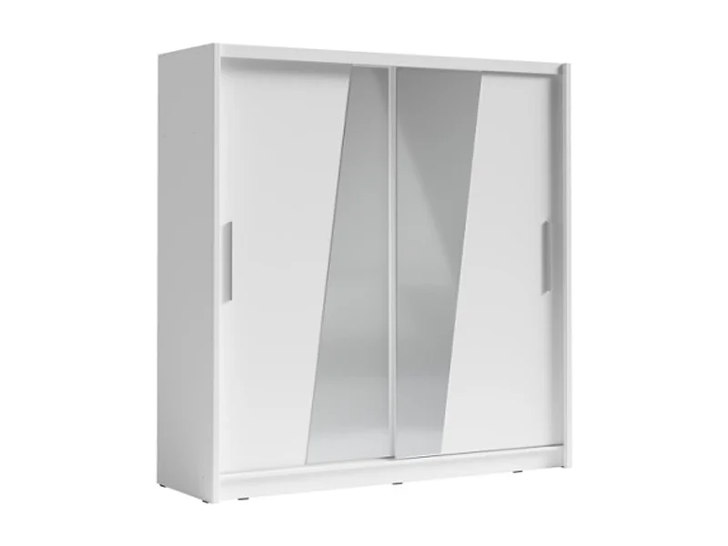 Armoire 2 portes coulissantes avec miroir oblique 205 cm - blanc - Collection BAHIA