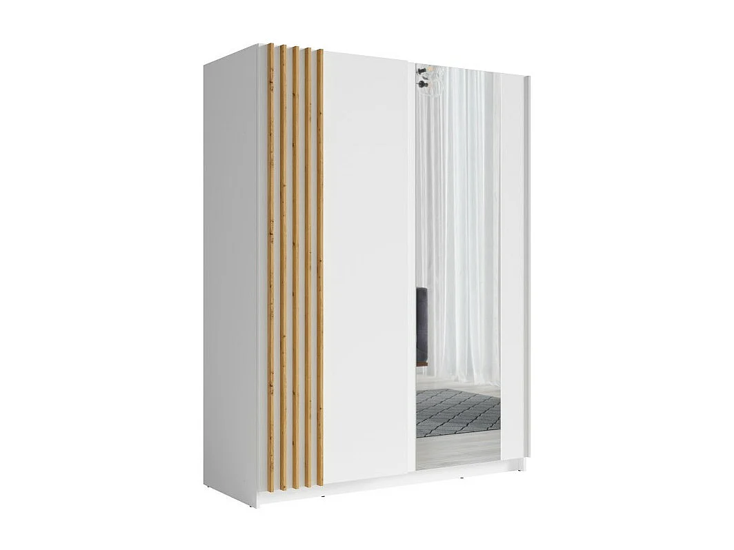 Armoire 2 portes coulissantes 150 cm- blanc et chêne - Collection VARIA