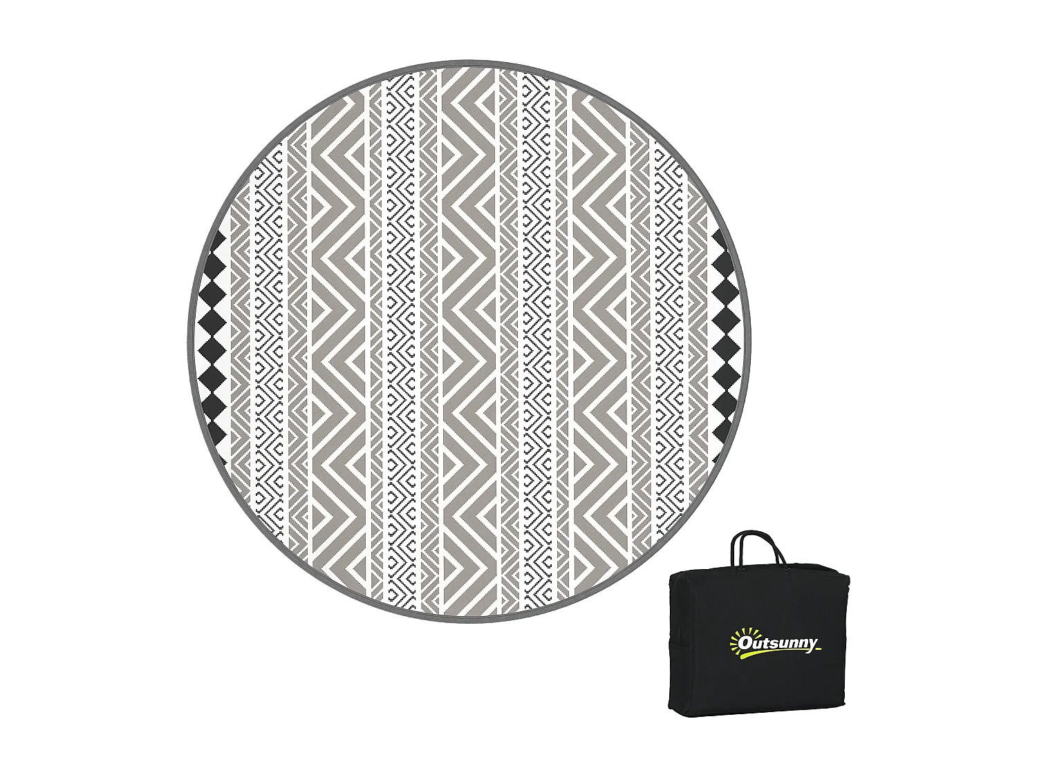 Tapis d'extérieur réversible imperméable Ø 180 cm sac de transport PP multicolore