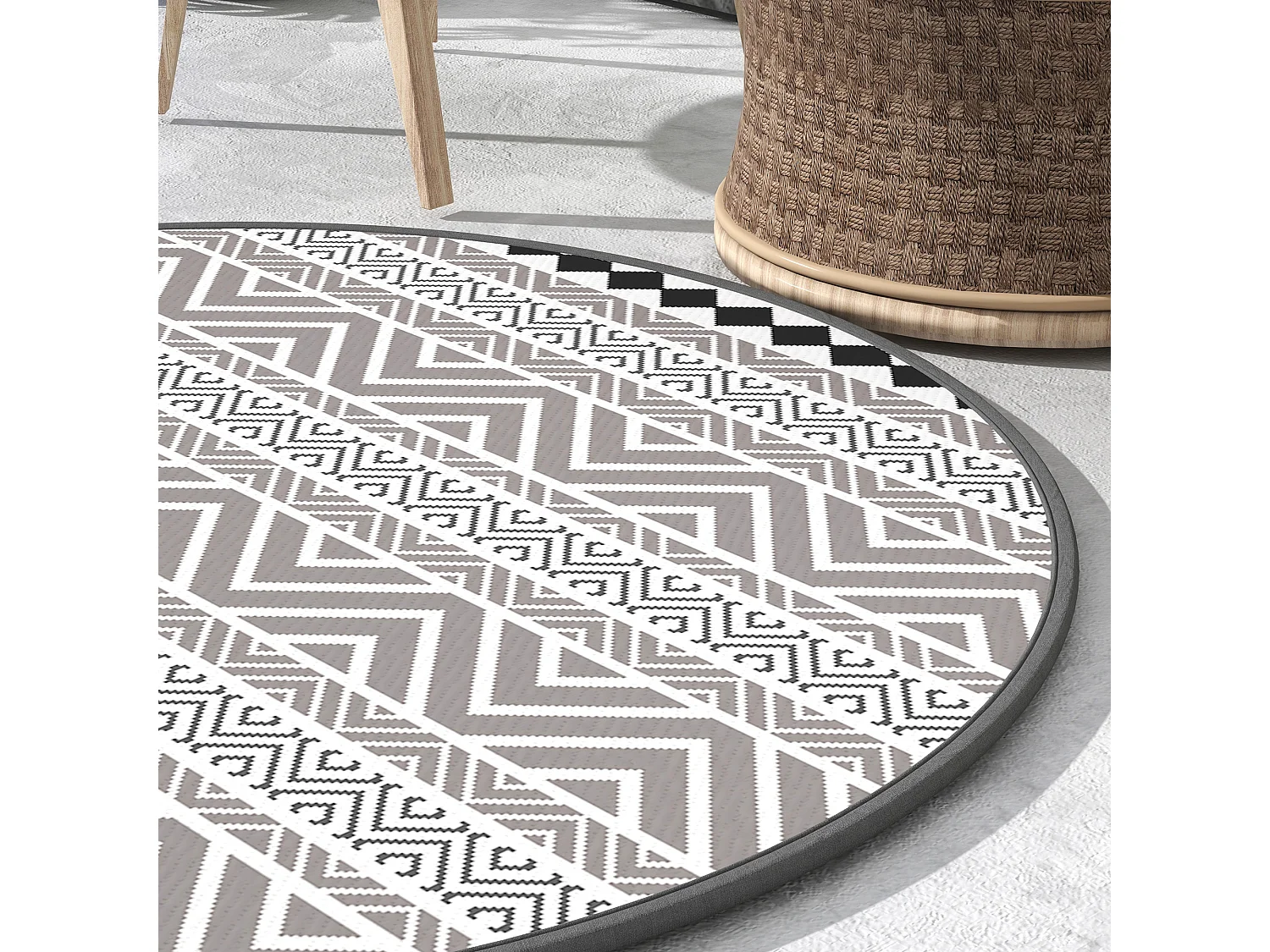 Tapis d'extérieur réversible imperméable Ø 180 cm sac de transport PP multicolore