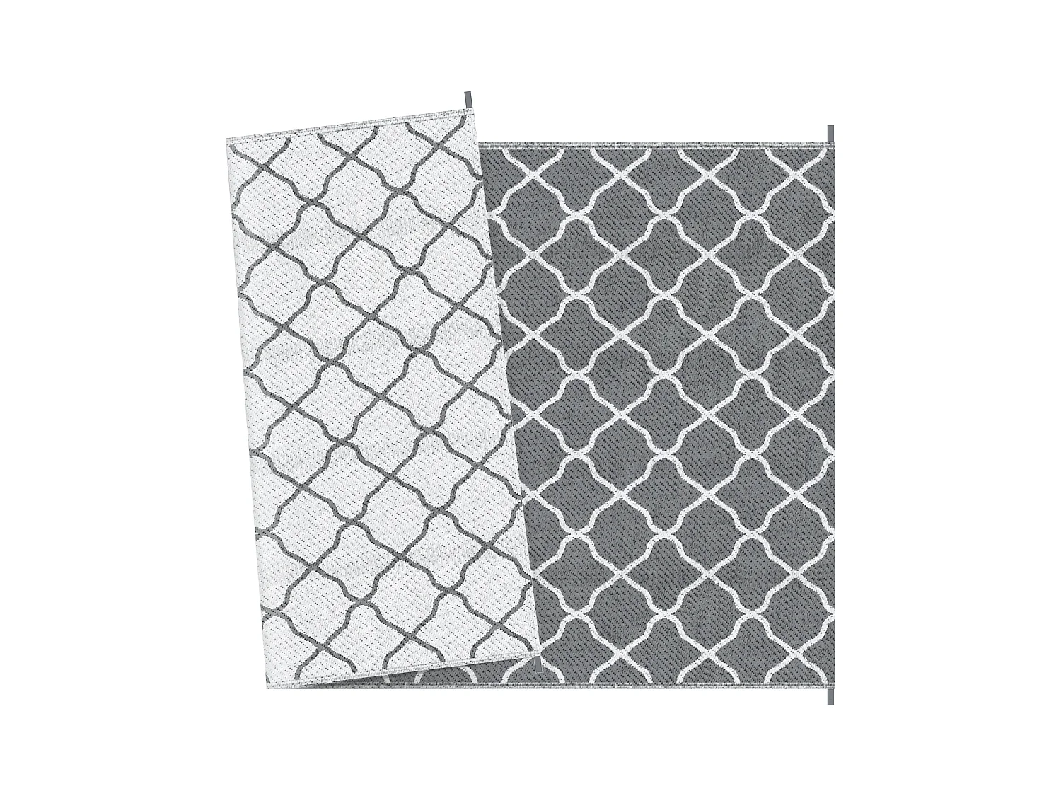 Tapis extérieur style graphique - tapis réversible bicolore - dim. 2,74L x 1,82l m, ép. 3 mm - PP haute densité 310 g/m² gris blanc