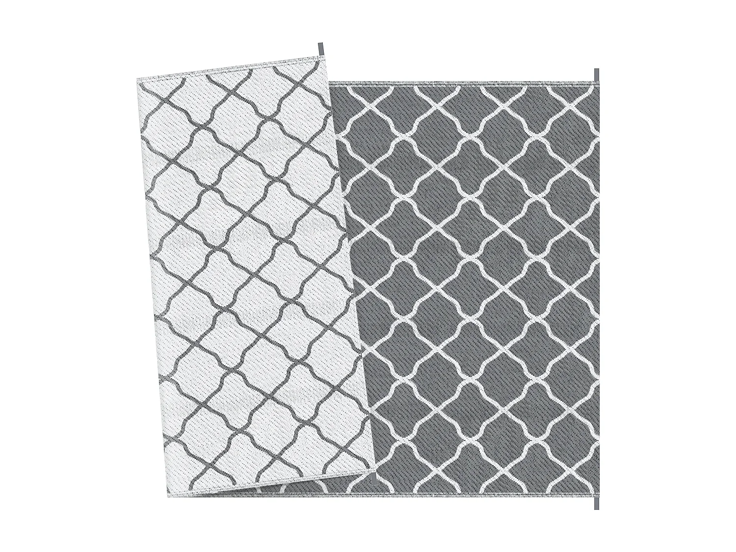 Tapis extérieur style graphique - tapis réversible bicolore - dim. 2,74L x 1,82l m, ép. 3 mm - PP haute densité 310 g/m² gris blanc