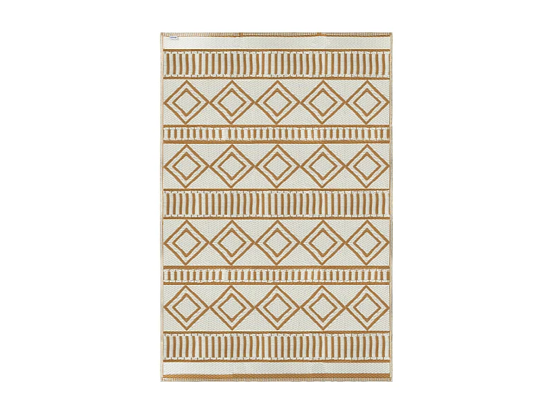 Tapis d'extérieur réversible imperméable motifs géométriques - dim. 121L x 182l cm - PP marron crème