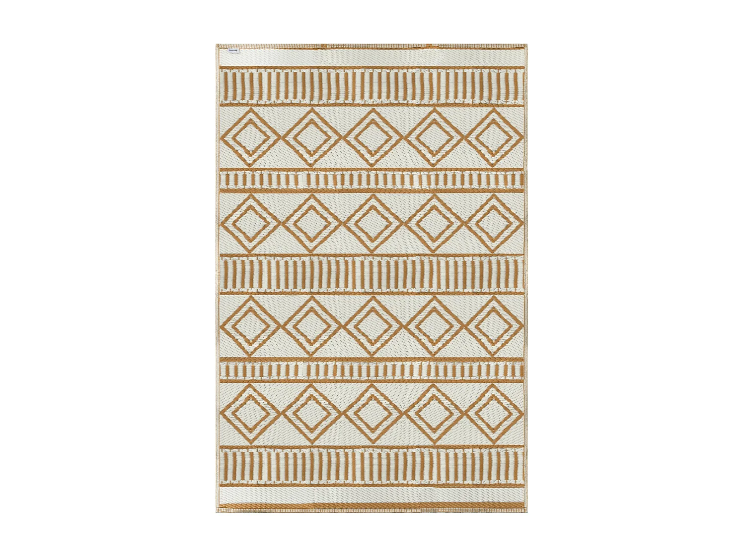 Tapis d'extérieur réversible imperméable motifs géométriques - dim. 121L x 182l cm - PP marron crème
