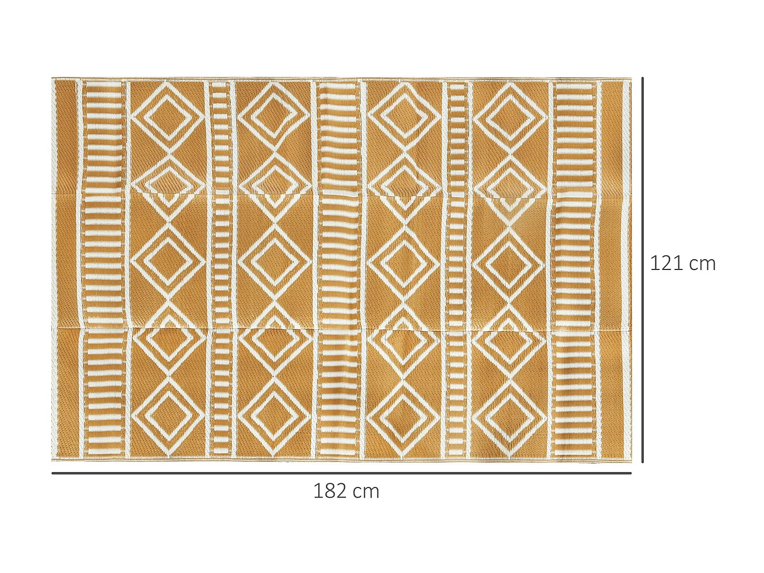 Tapis d'extérieur réversible imperméable motifs géométriques - dim. 121L x 182l cm - PP marron crème