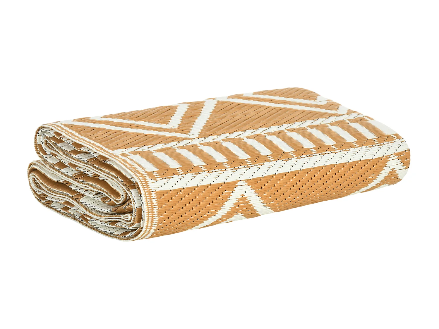 Tapis d'extérieur réversible imperméable motifs géométriques - dim. 121L x 182l cm - PP marron crème