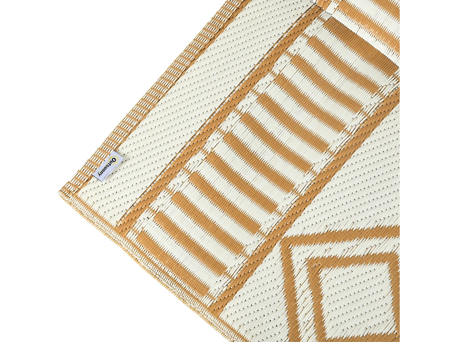 Tapis d'extérieur réversible imperméable motifs géométriques - dim. 121L x 182l cm - PP marron crème