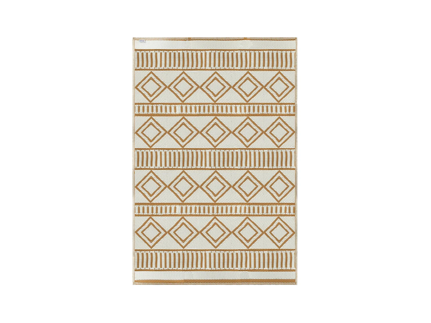 Tapis d'extérieur réversible imperméable motifs géométriques - dim. 121L x 182l cm - PP marron crème