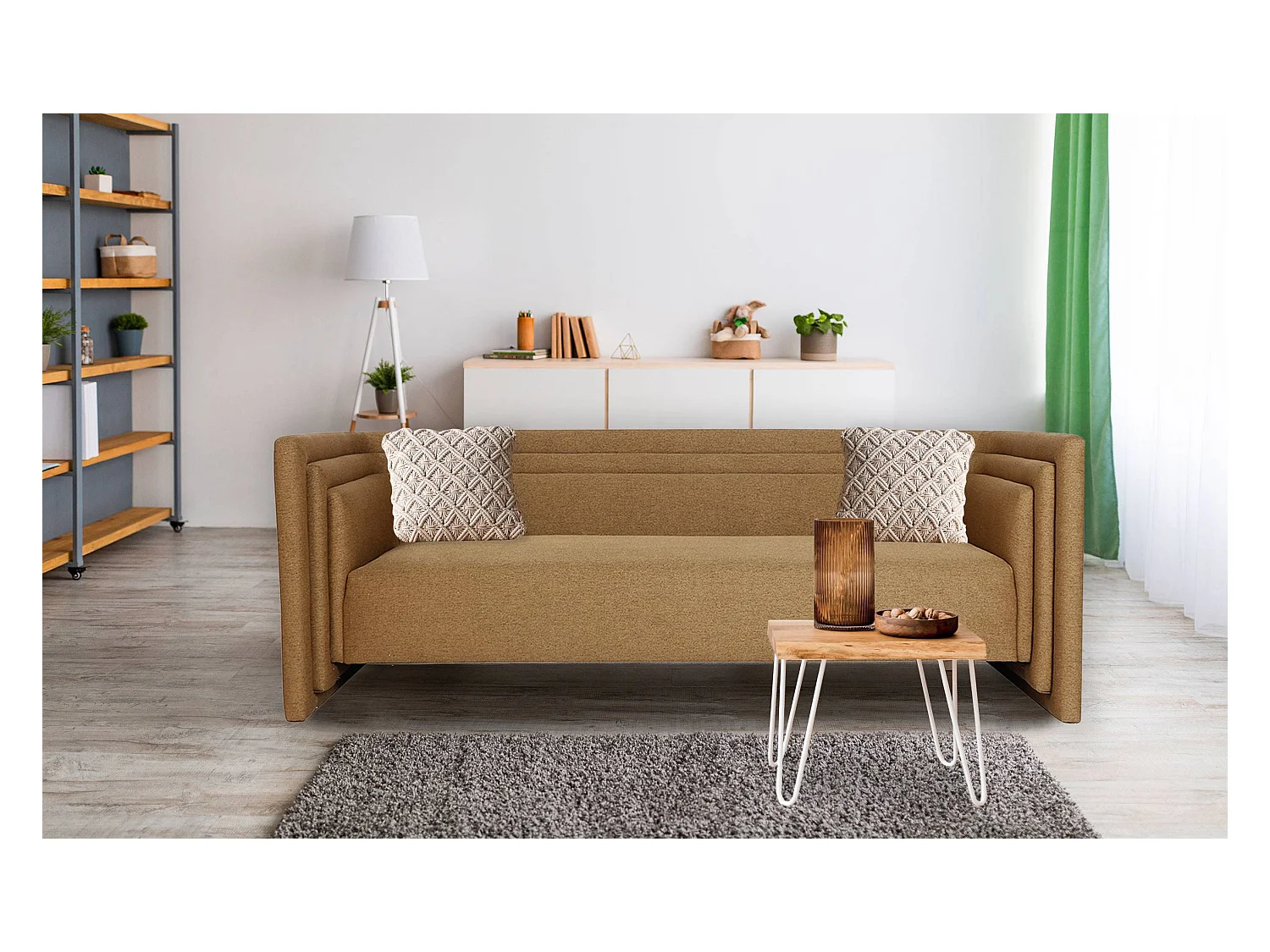 Canapé moderne 3 places style cubique Fredonia Tissu Marron