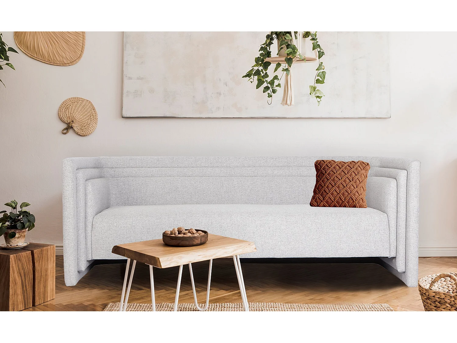 Canapé moderne 3 places style cubique Fredonia Tissu Gris