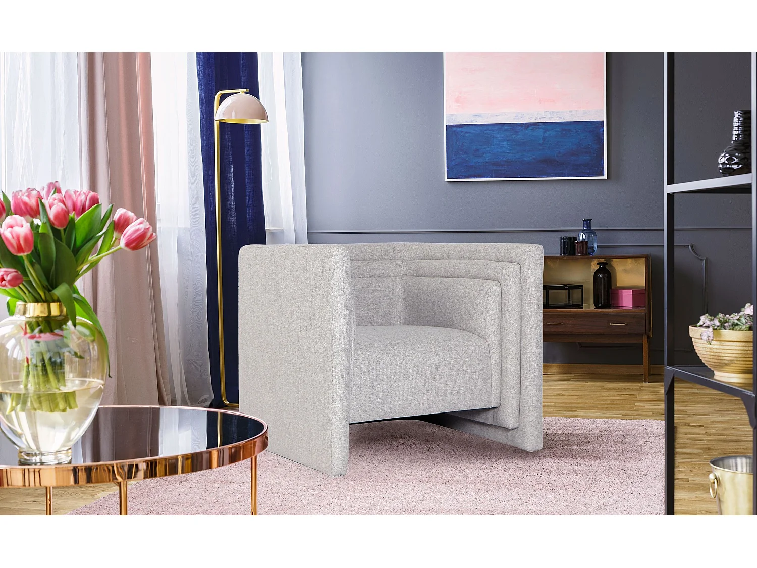 Fauteuil moderne style cubique Fredonia Tissu Gris