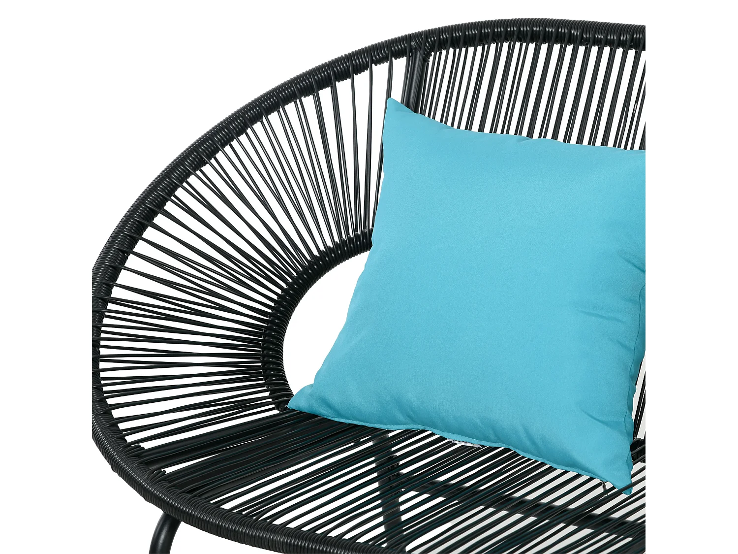 Banc de jardin 2 places design Acapulco 2 coussins métal résine filaire noir