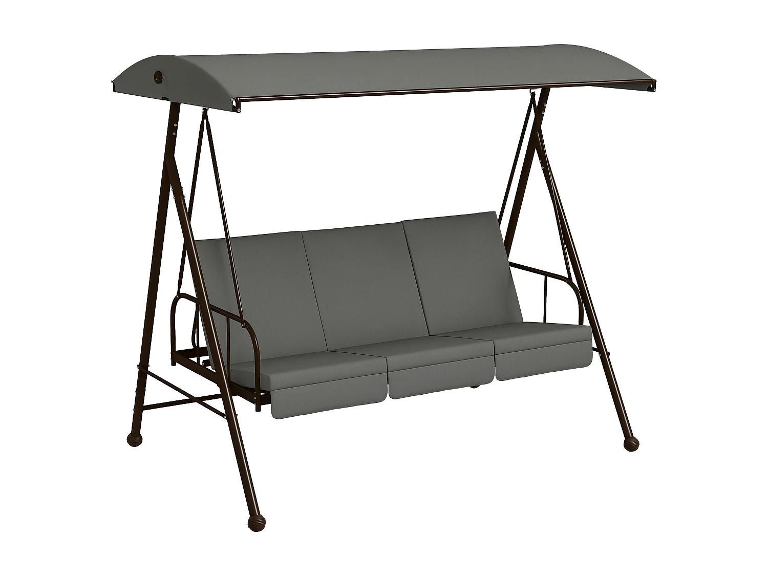 Balancelle de jardin convertible 3 places grand confort 3 coussins toit réglable acier polyester gris