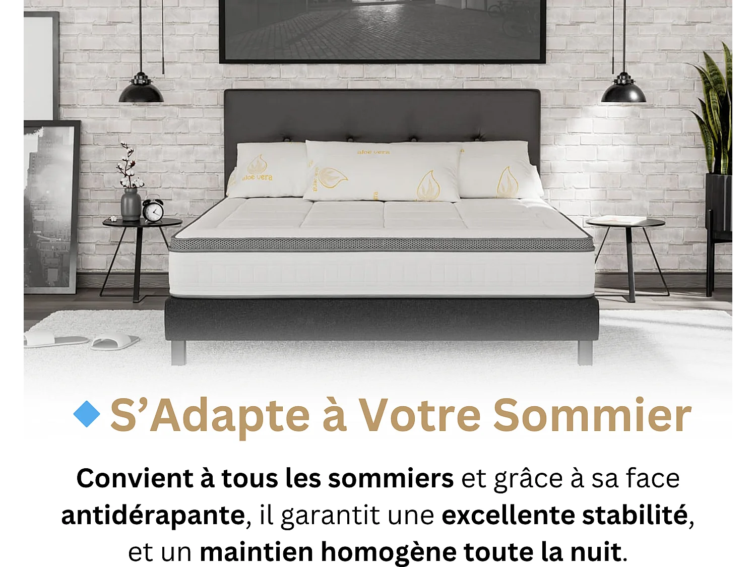 Matelas 180x200 2 Places Prometheus - Hybride : Ressorts Ensachés et Mémoire de Forme 60 kg/m³ Haute Qualité - Contre le Mal de Dos - Ép. 28 Cm