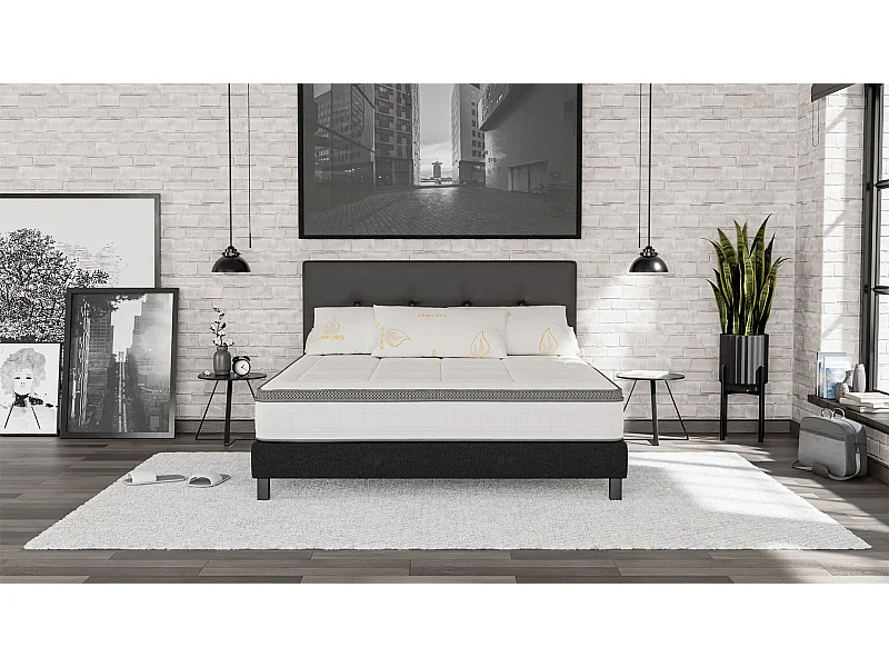 Matelas 180x200 2 Places Prometheus - Hybride : Ressorts Ensachés et Mémoire de Forme 60 kg/m³ Haute Qualité - Contre le Mal de Dos - Ép. 28 Cm