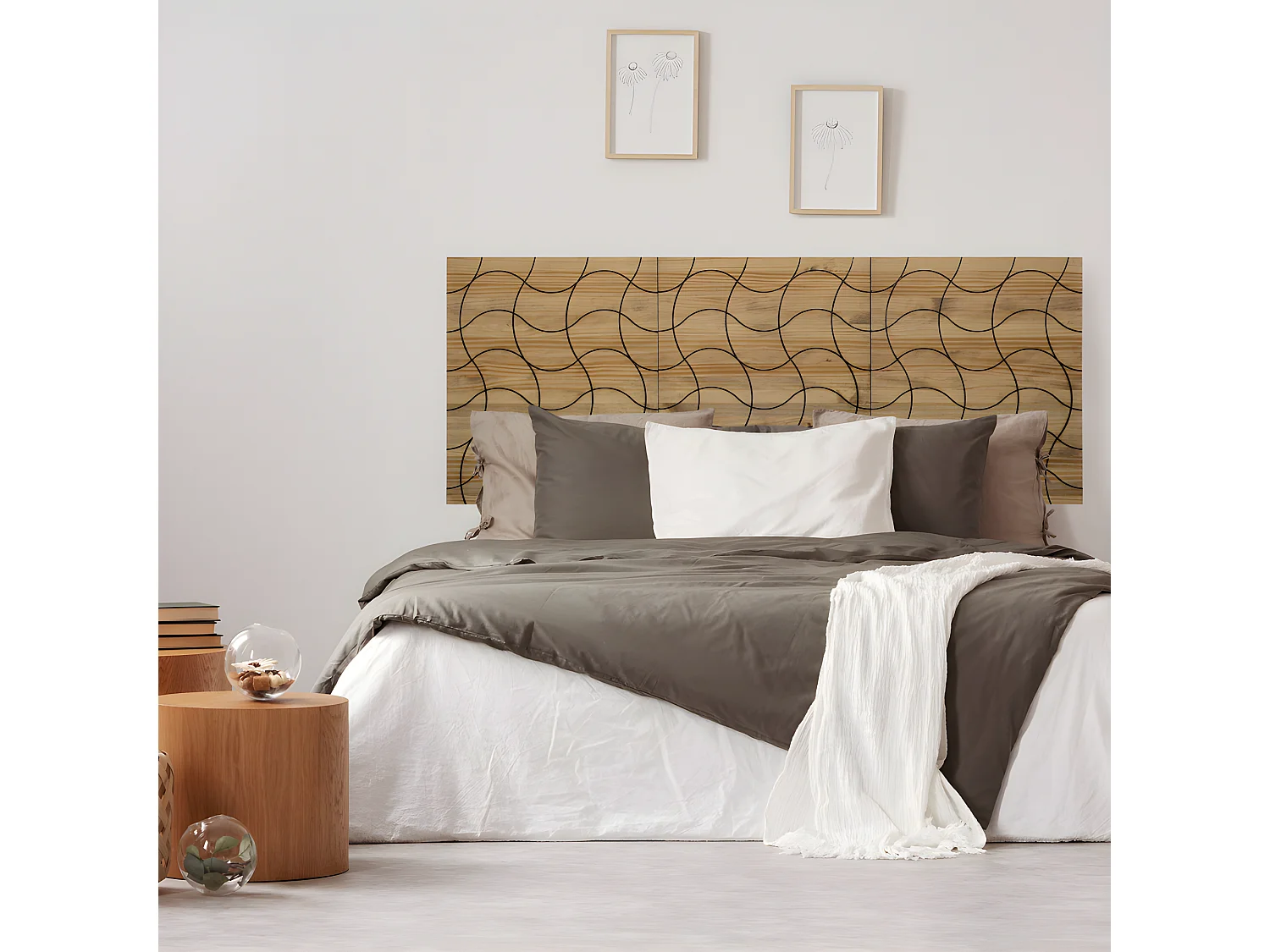 Testiera letto in legno massiccio de pino. Modello Onde. Legno invechiatto in stile industriale. 180cmx60cm.