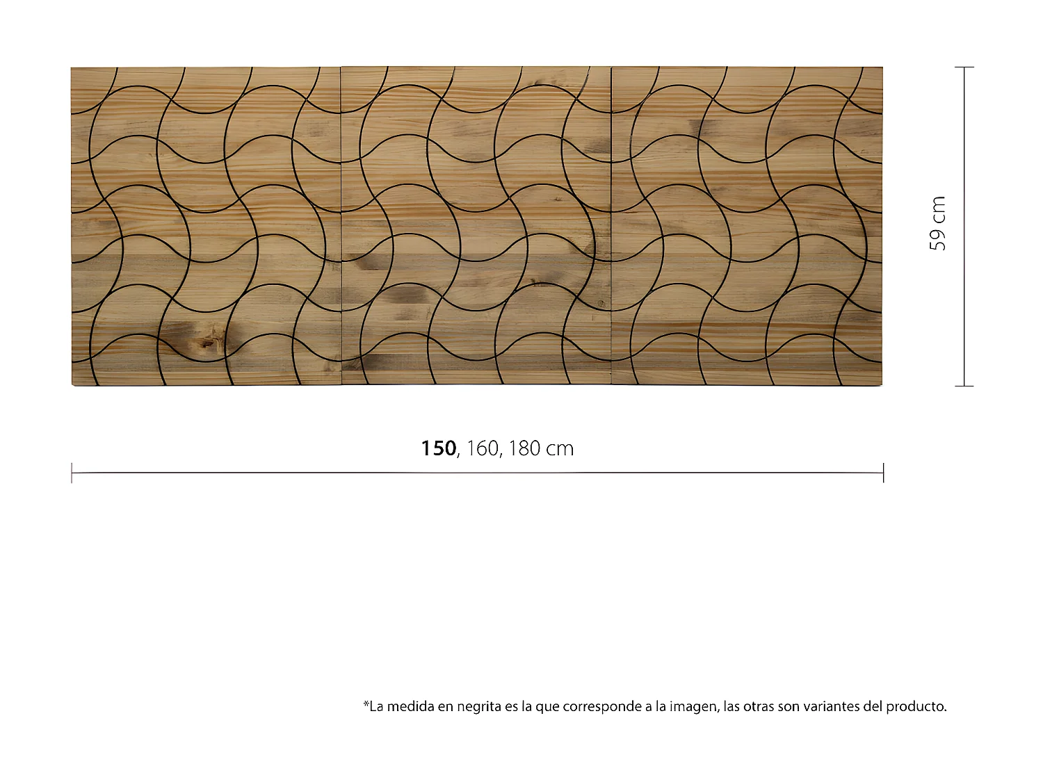Tête de lit en bois massif de pin. Modèle Ondes 150X60x1,8cm.