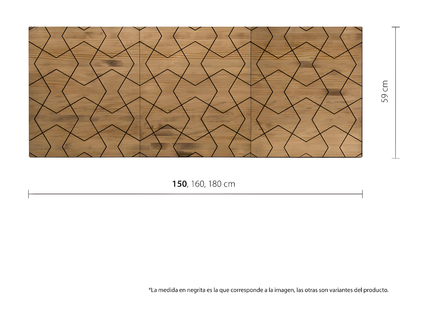 Tête de lit en bois massif de pin. Modèle Optique 150X60x1,8cm.