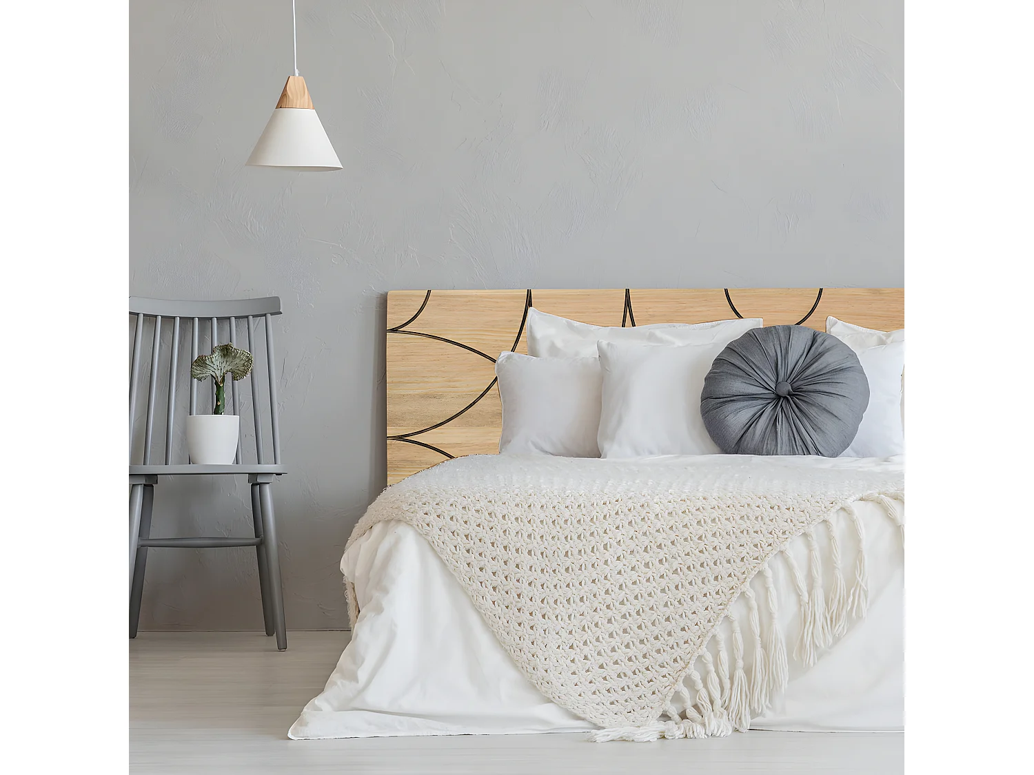 Tête de lit en bois massif de pin. Circles. 160X60cm