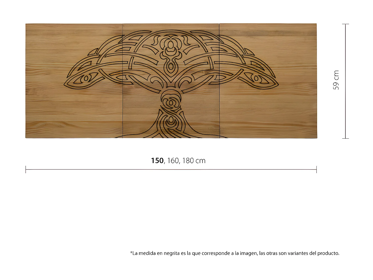 Tête de lit en bois massif de pin. Modèle Arbre 160X60x1,8cm.