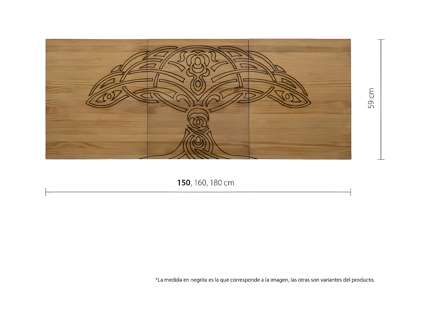 Tête de lit en bois massif de pin. Modèle Arbre 160X60x1,8cm.