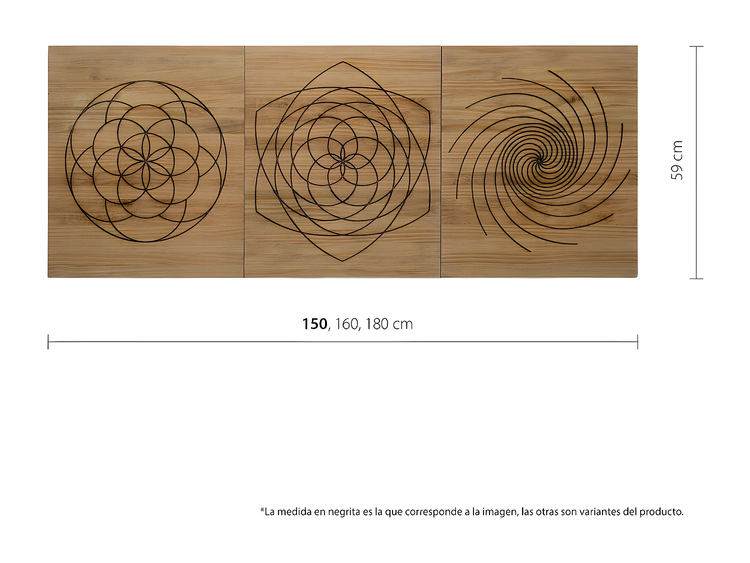 Cabecero Tríptico Fibonacci Aureo ECO 160x59cm en madera maciza de pino acabado vintage Box Furniture