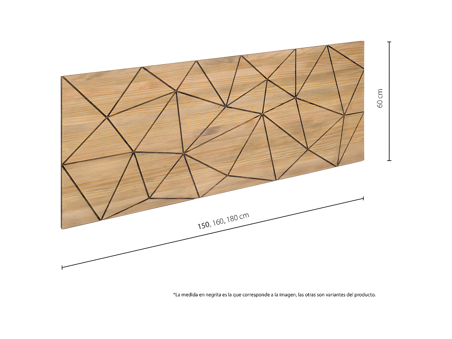 Tête de lit en bois massif de pin. Triangles. 150X60cm