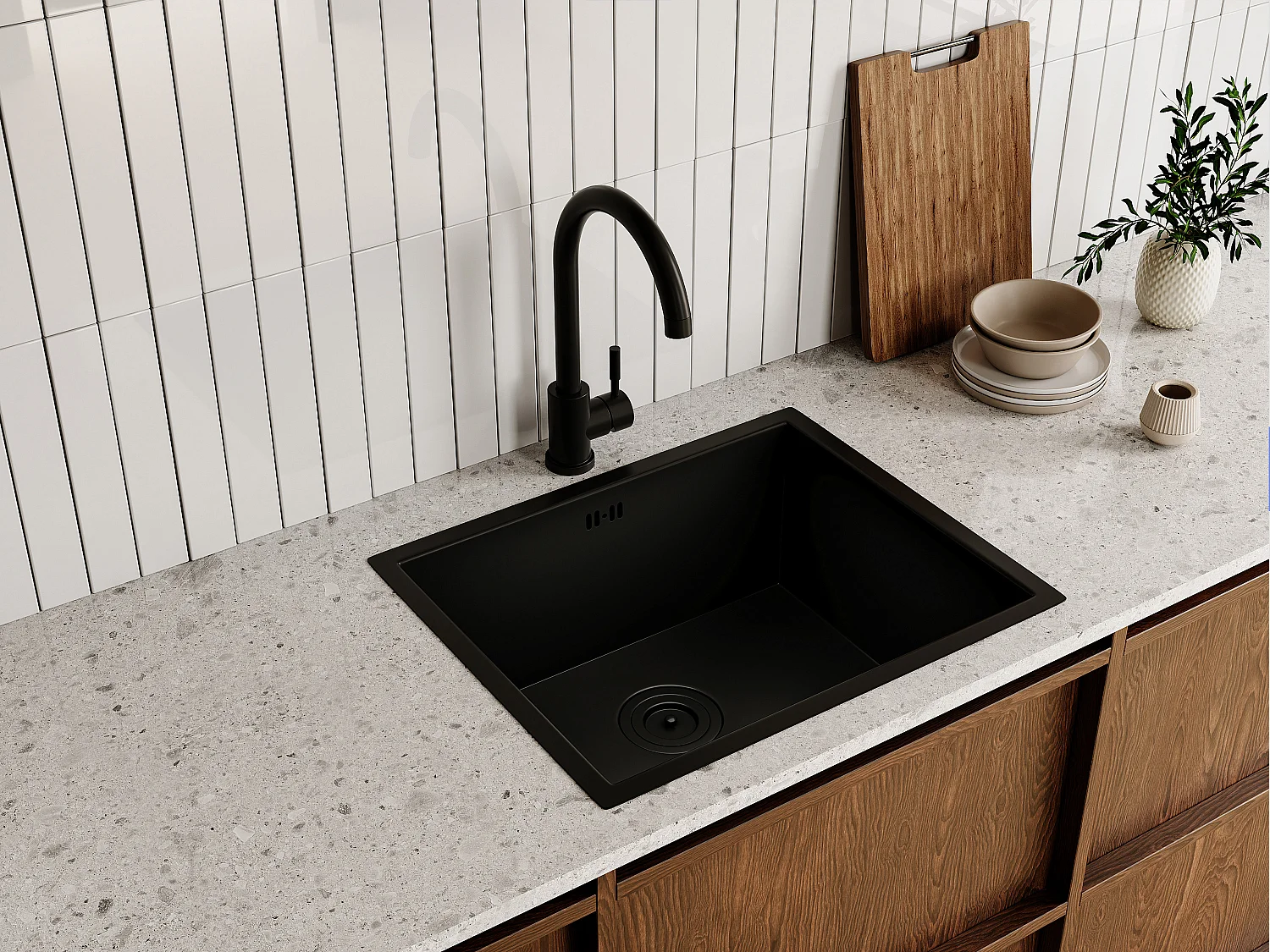 Robinet de cuisine en acier inoxydable - Noir mat - ROMILY