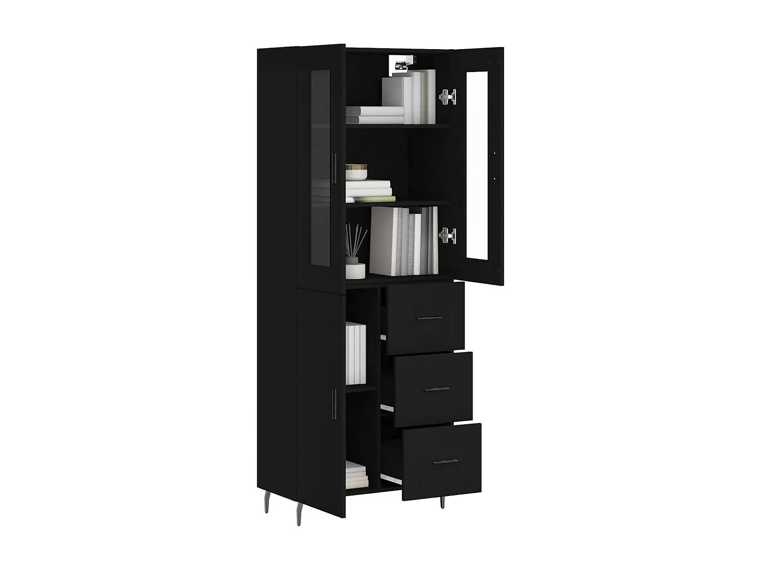 Buffet haut Noir 69,5x34x180 cm Bois d'ingénierie