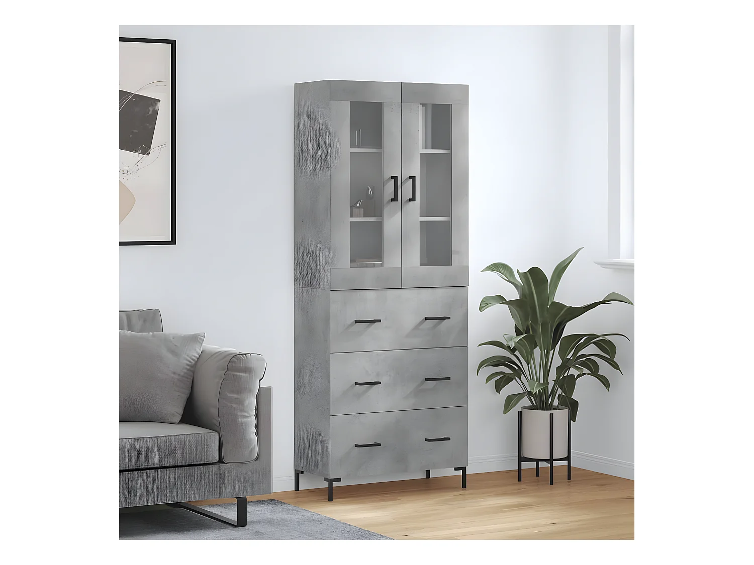 Buffet haut Gris béton 69,5x34x180 cm Bois d'ingénierie