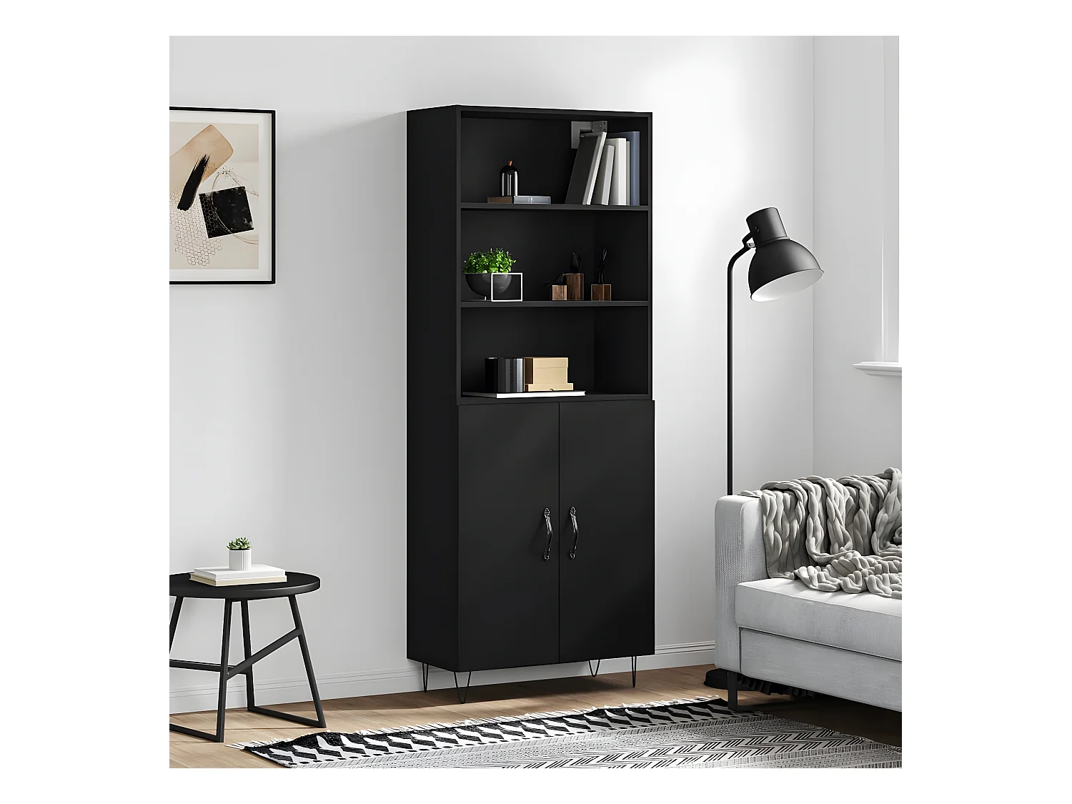 Hoog dressoir Zwart 69,5x34x180 cm Bewerkt hout