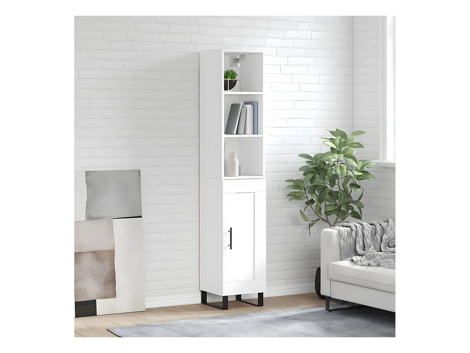 Buffet haut Blanc 34,5x34x180 cm Bois d'ingénierie