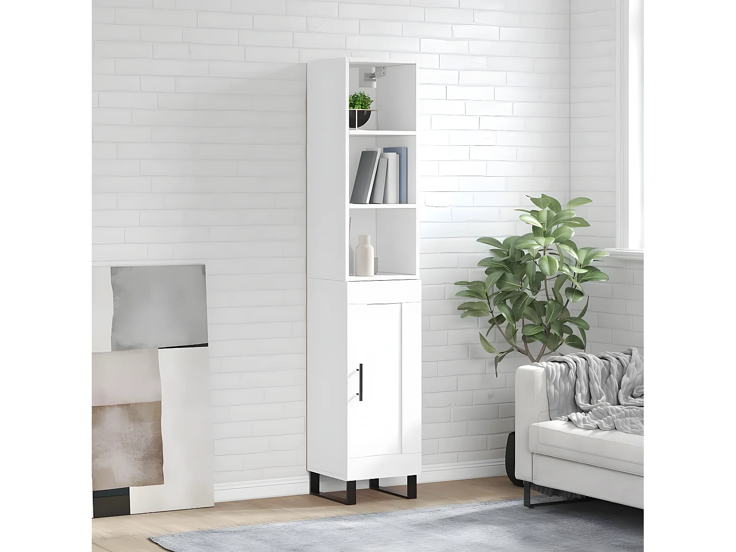 Buffet haut Blanc 34,5x34x180 cm Bois d'ingénierie