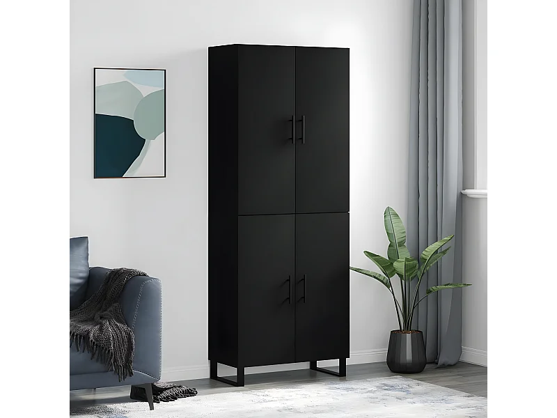 Aparador alto preto 69,5x34x180 cm Madeira trabalhada
