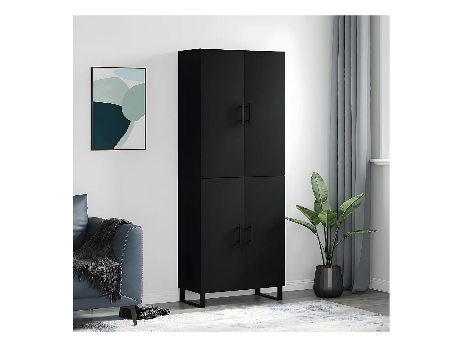 Credenza alta Nera 69,5x34x180 cm MDF